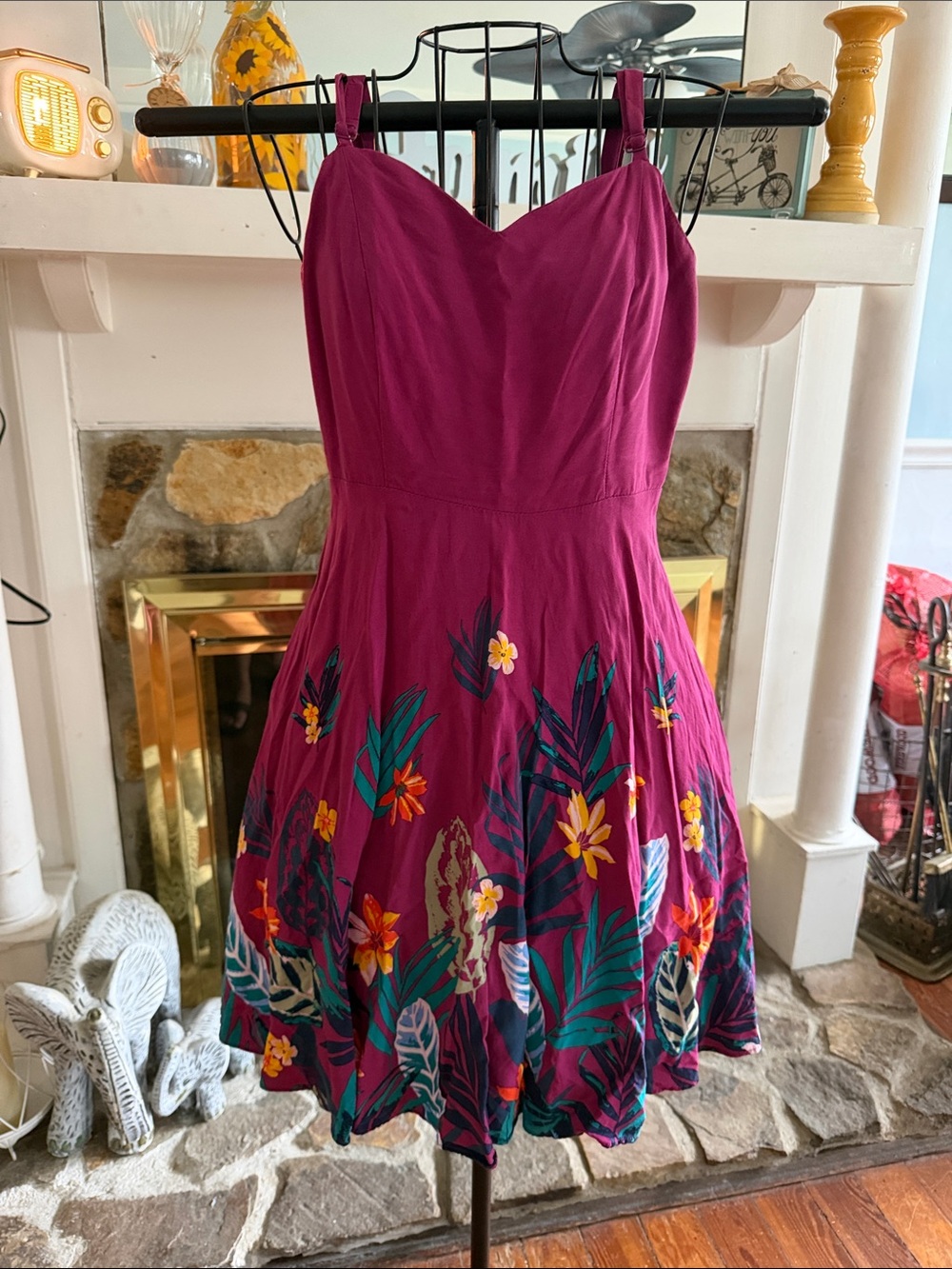 Old Navy Magenta Strapless Floral Fit-and-Flare Dress